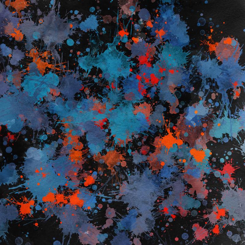 橙蓝相间的飞溅的抽象油漆背景