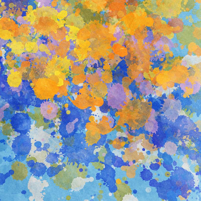 蓝色土黄色相间的飞溅的抽象油漆背景