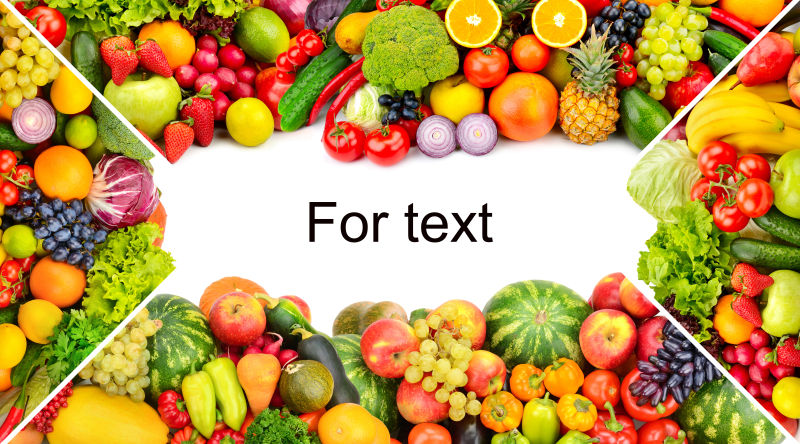 白色背景的蔬菜水果框架