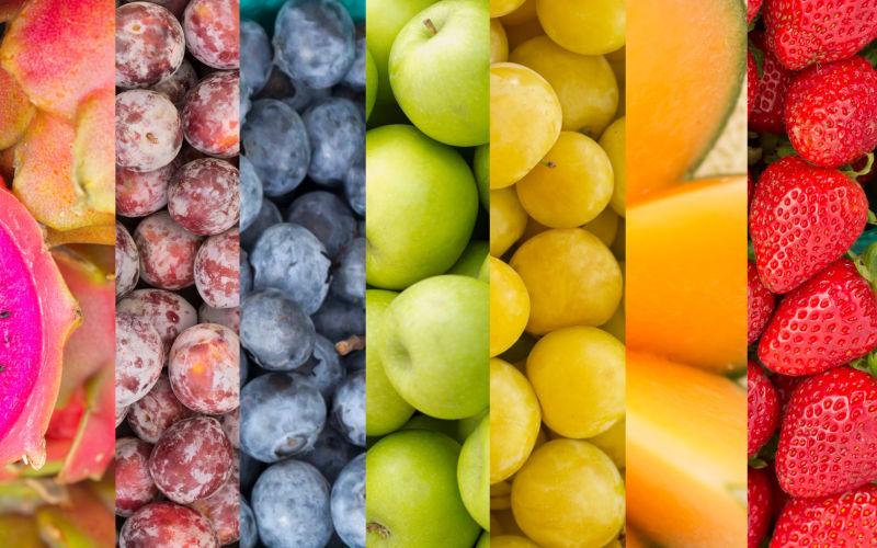 不同水果拼贴的健康食品背景