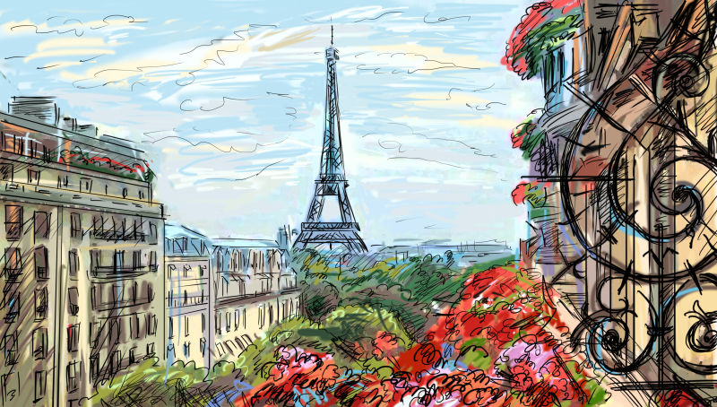 巴黎埃菲尔铁塔彩绘