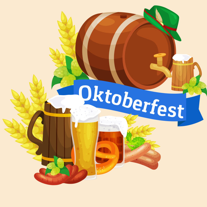 矢量平面风格的德国啤酒节插图海报