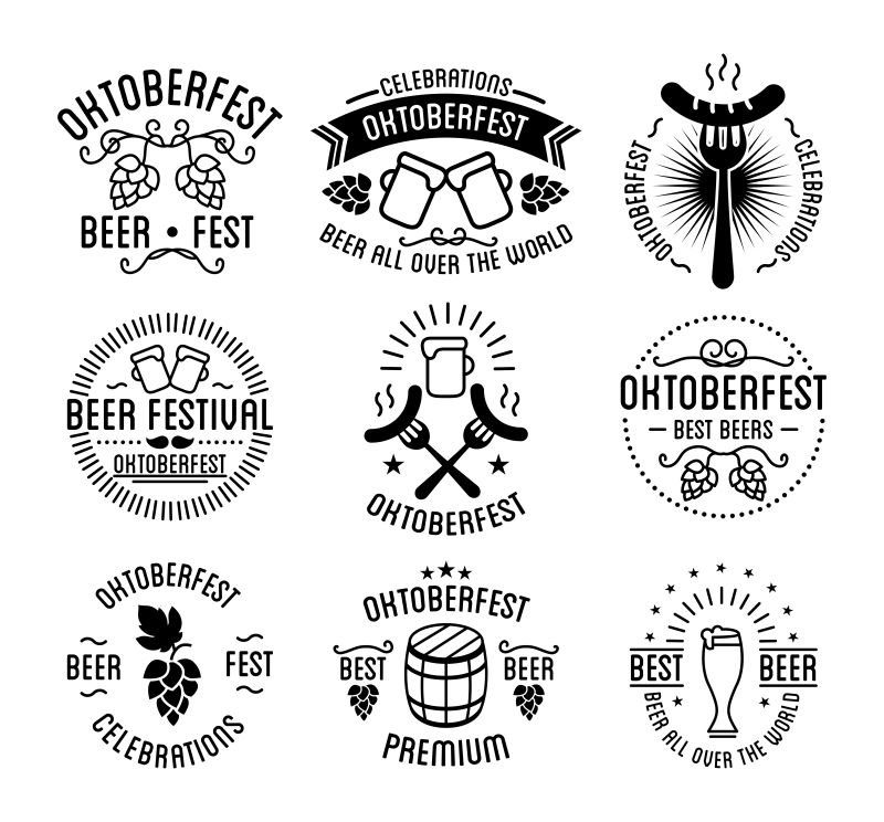 抽象啤酒节的矢量创意复古标签设计