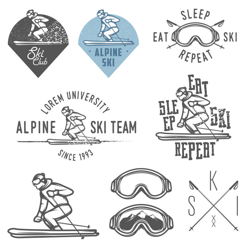 矢量的复古滑雪图标设计
