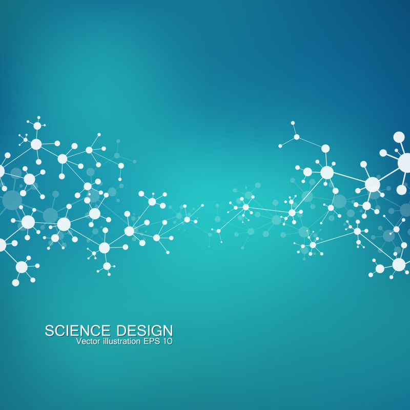 蓝色背景下的DNA分子图案矢量设计