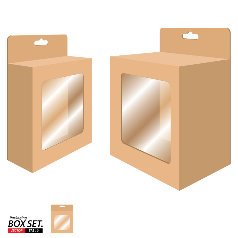 抽象矢量有透明部分的棕色纸包装盒设计