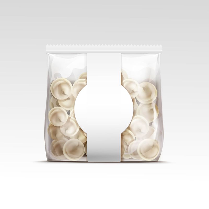 抽象饺子馄饨的矢量包装袋设计