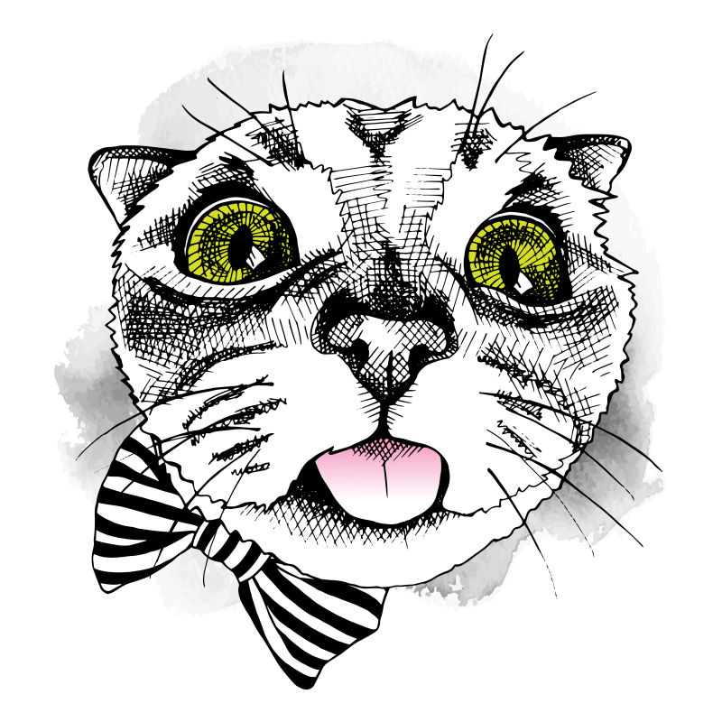 抽象矢量手绘吐舌头的猫插图