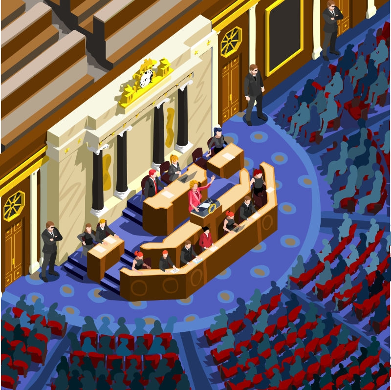 国会大厦的总统候选人和听众矢量插图