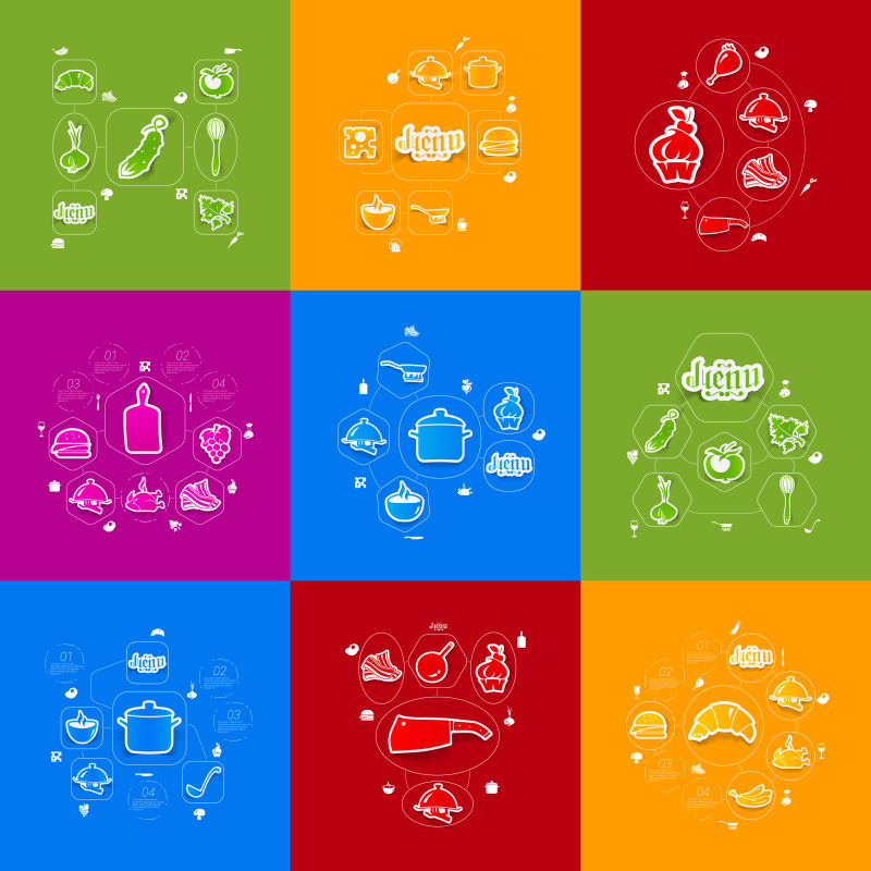 抽象彩色的矢量餐厅图标设计