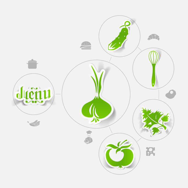 抽象矢量绿色餐厅食物元素图标设计