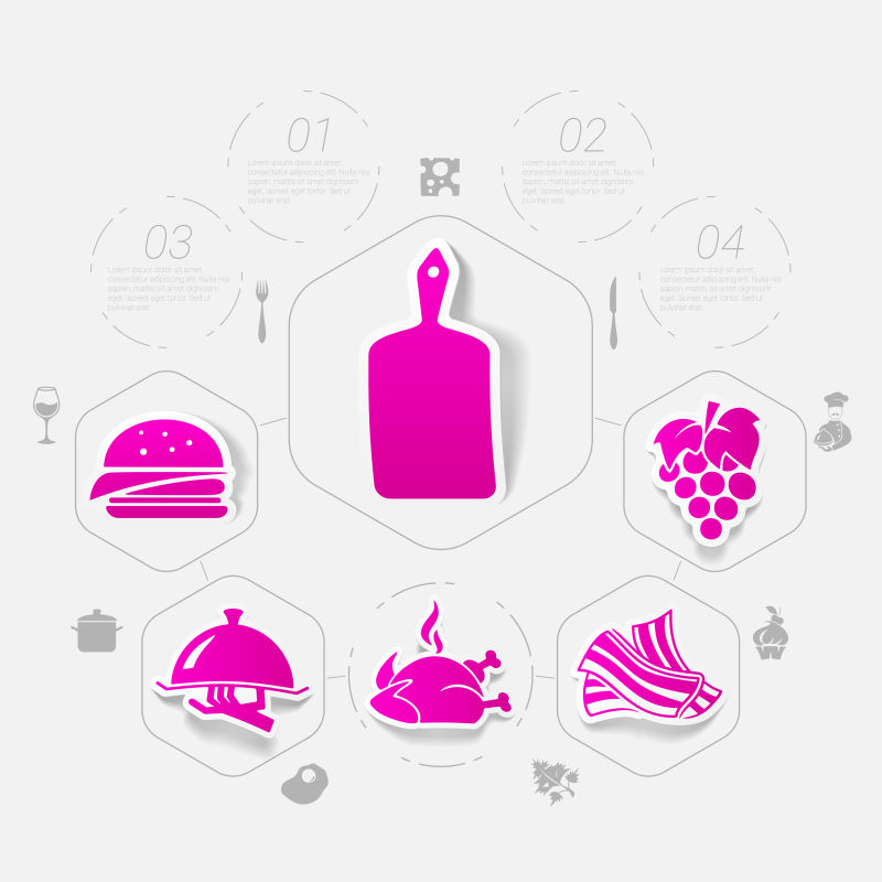 抽象矢量粉色餐厅元素的贴纸图标设计