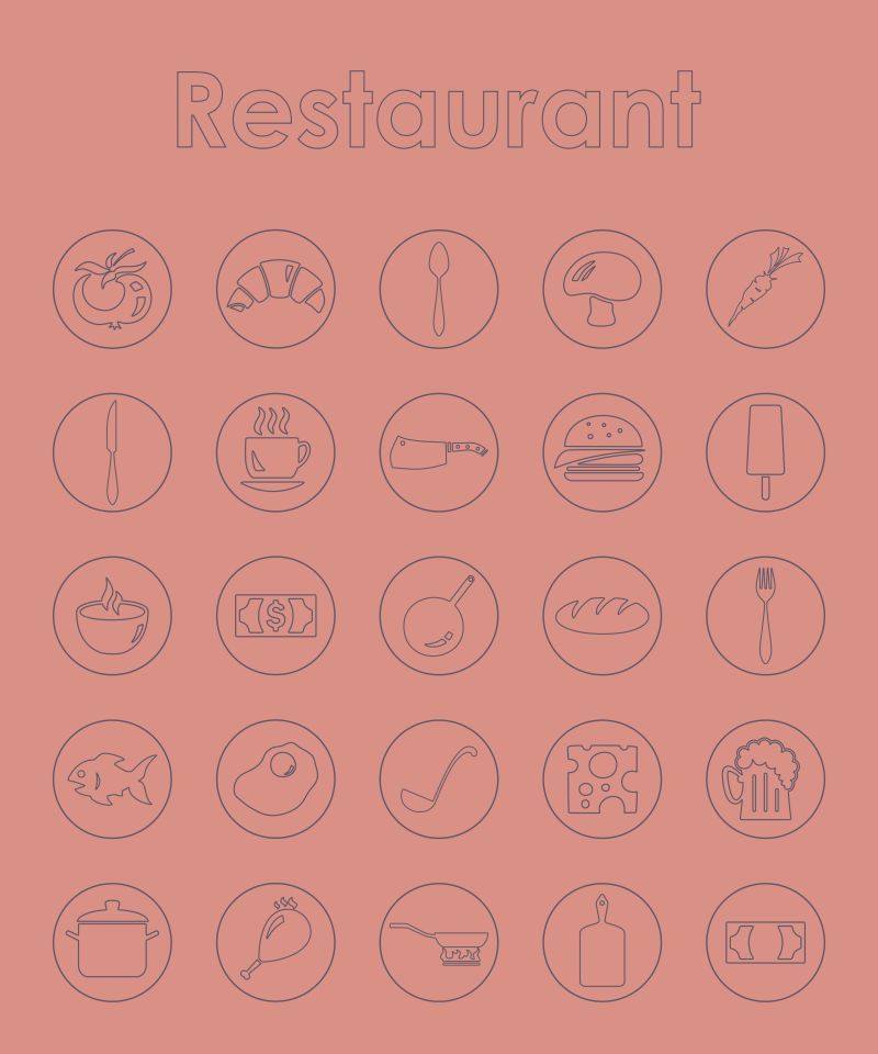 抽象矢量细线风格的餐厅图标