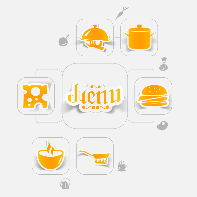 抽象矢量橙色餐厅元素的图标设计