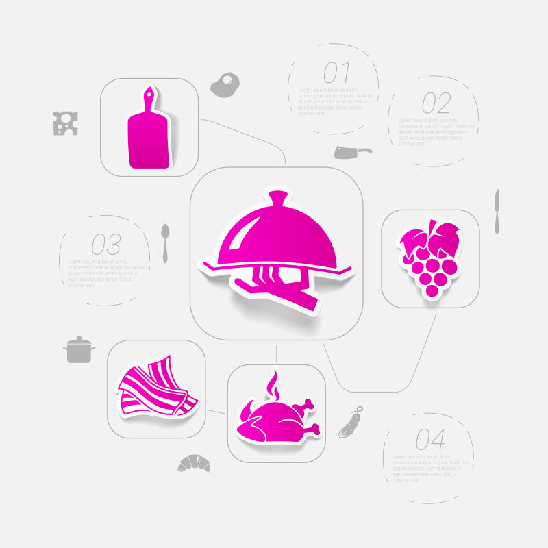 矢量粉色餐厅元素相关图标设计