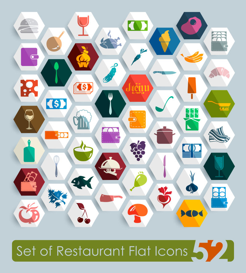 抽象六边形的矢量餐厅图标设计