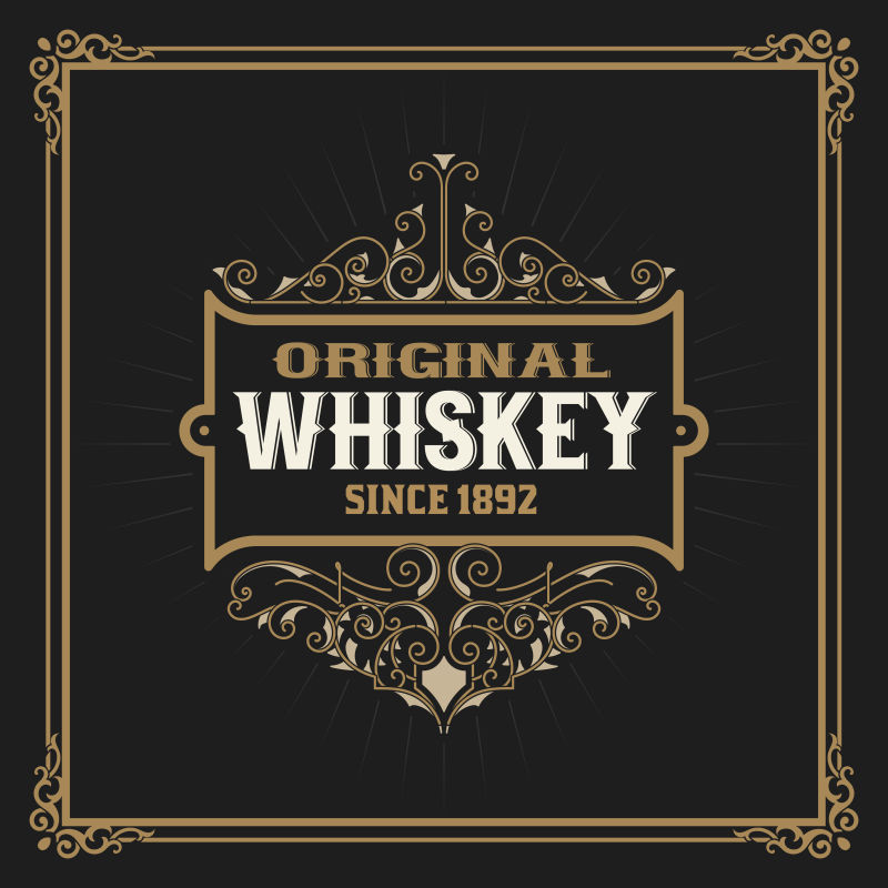 威士忌酒的复古标签矢量设计