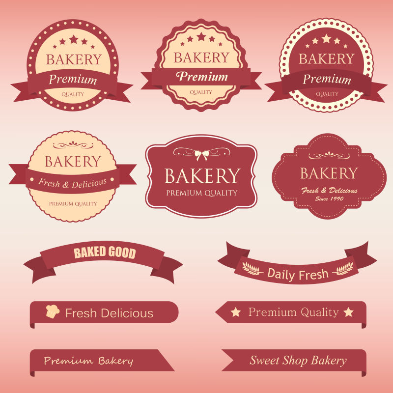 创意的红色面包店标签矢量设计