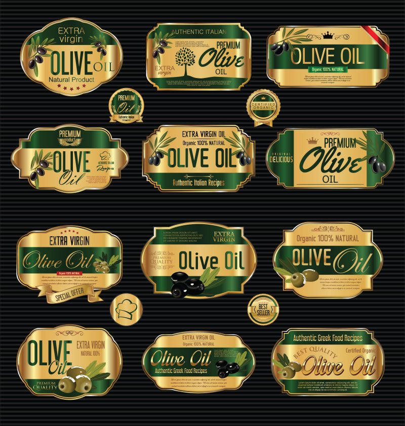 抽象矢量复古金色绿色橄榄油元素标签设计
