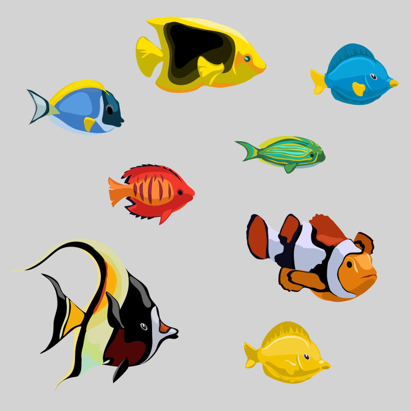 抽象卡通热带鱼的矢量插图