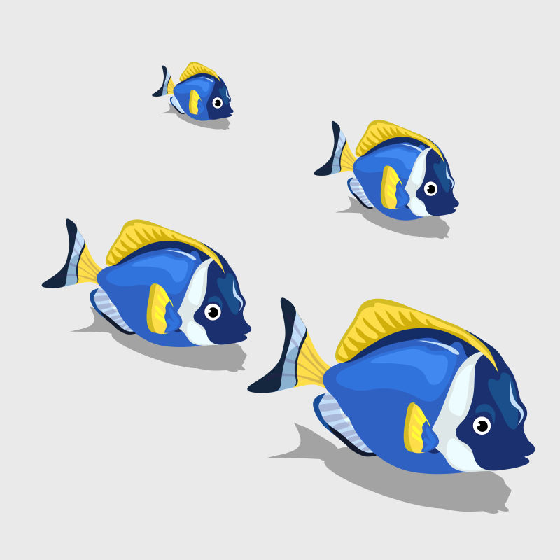 矢量蓝色热带鱼类的卡通插图