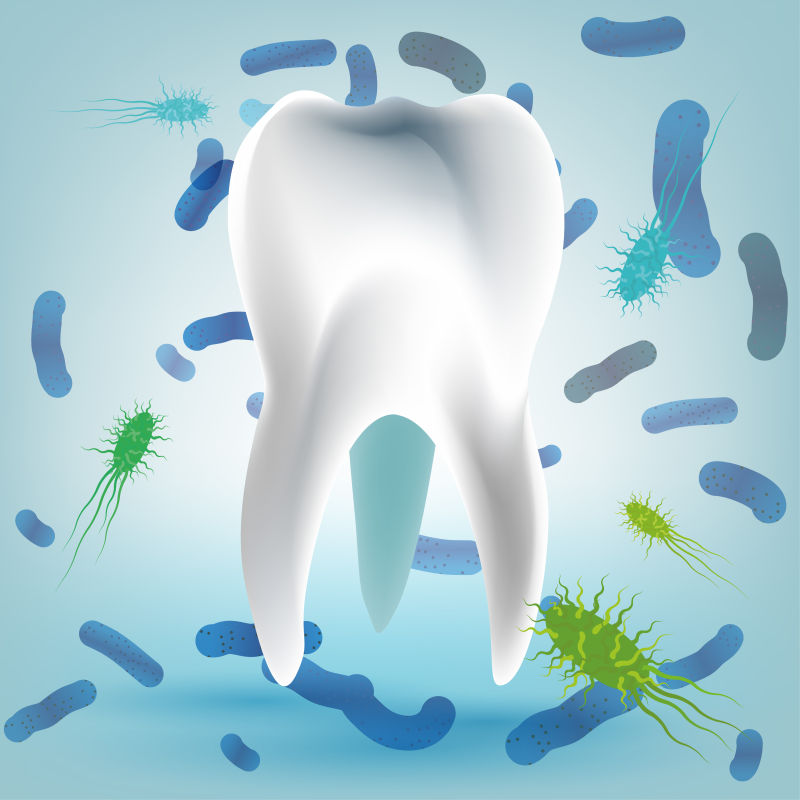 抽象矢量牙齿细菌的平面插图