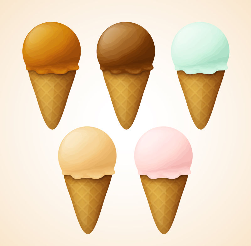 不同口味的冰淇淋矢量插图