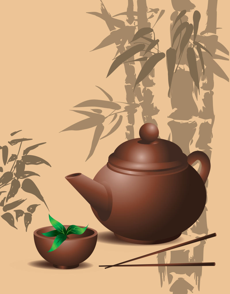 创意矢量中国风格的茶具插图设计