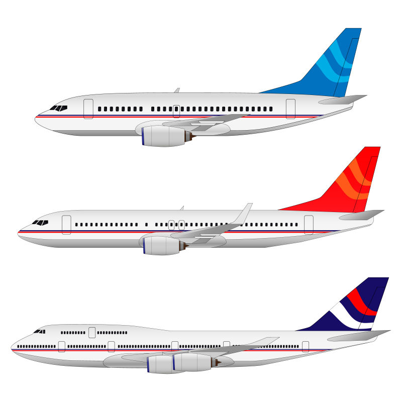 创意矢量三种体型不同飞机插图