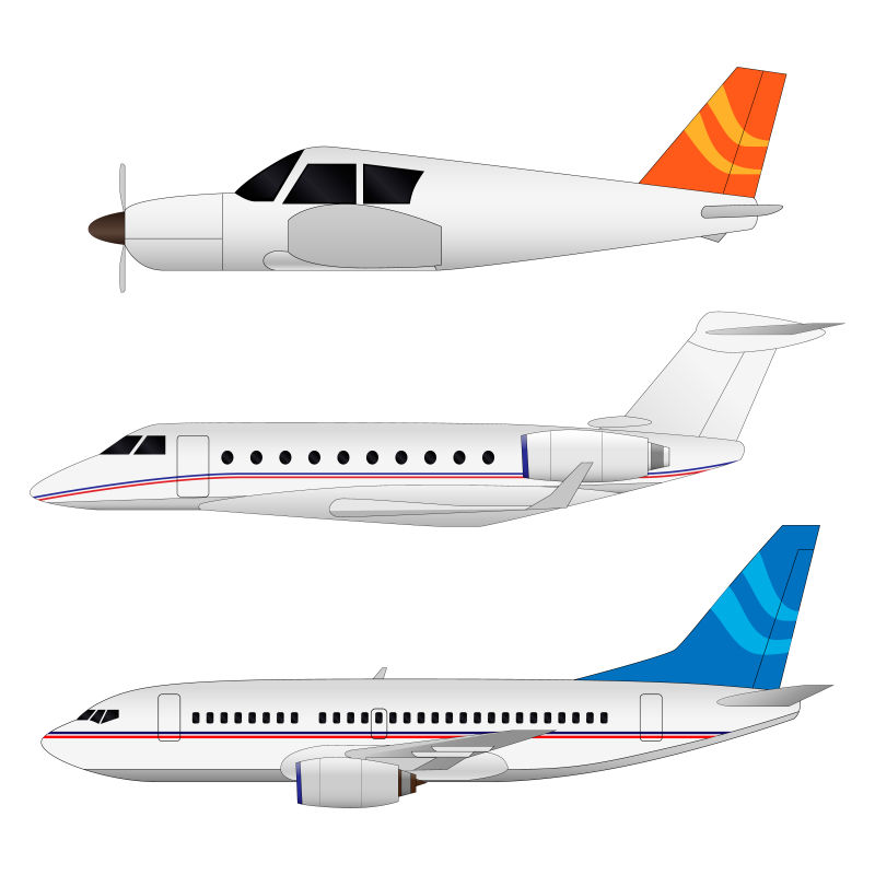 矢量三种不同种类的飞机插图