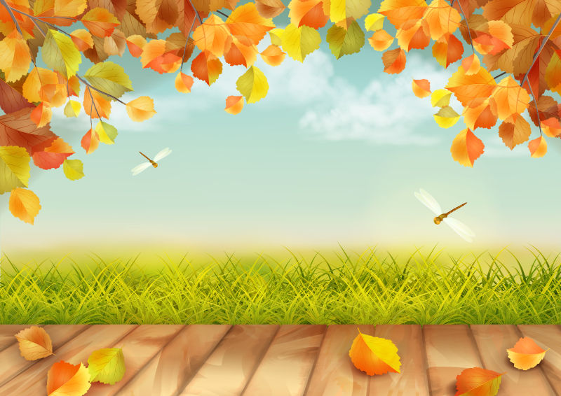 抽象概念的矢量秋季元素创意背景插图