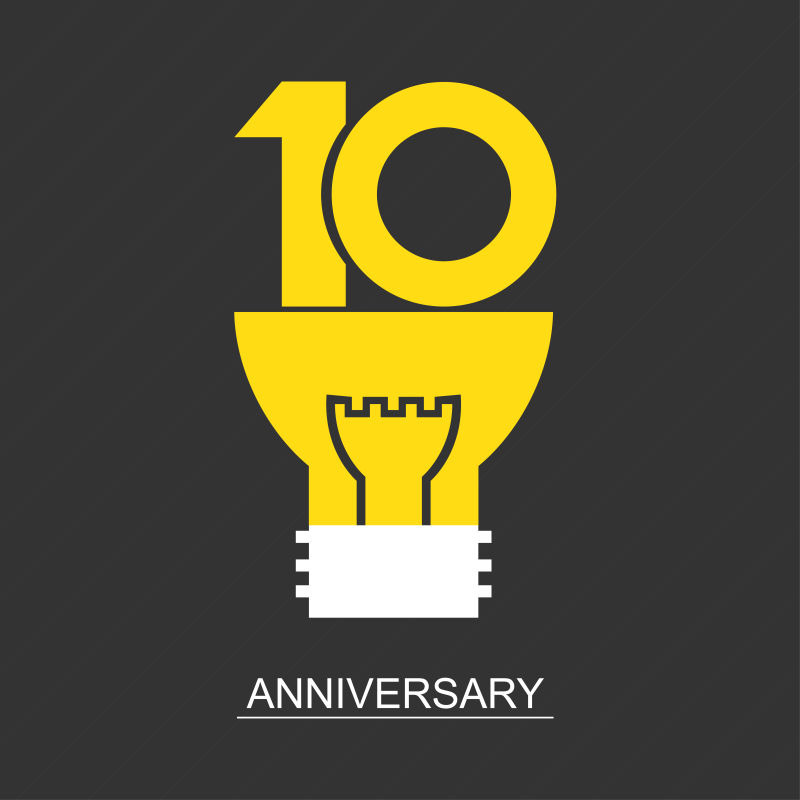 创意灯泡元素的矢量10周年纪念插图