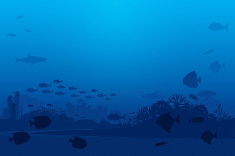珊瑚海底蓝色背景矢量图