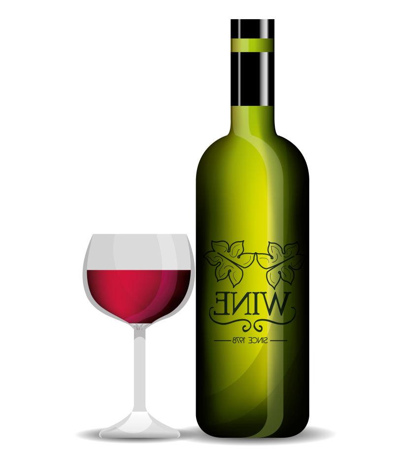 白色背景上的矢量葡萄与葡萄酒图标设计