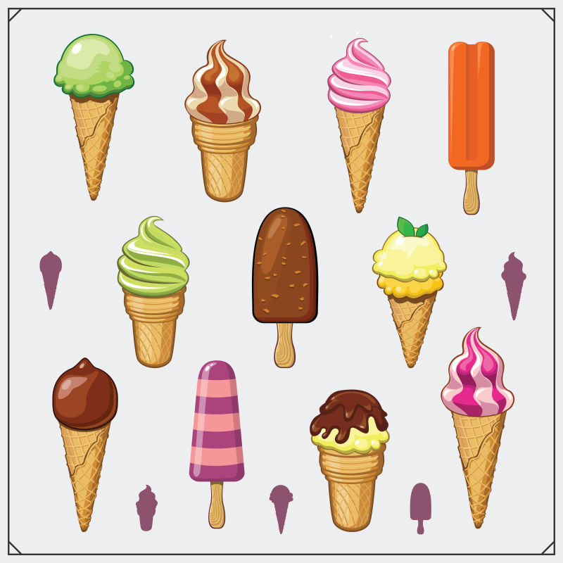 卡通冰淇淋的矢量图标插图