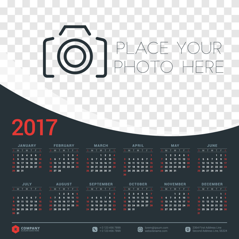 相机图案的2017年日历矢量设计