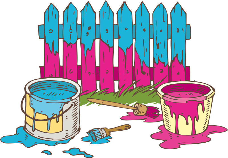 矢量涂了粉蓝油漆的木篱笆插图