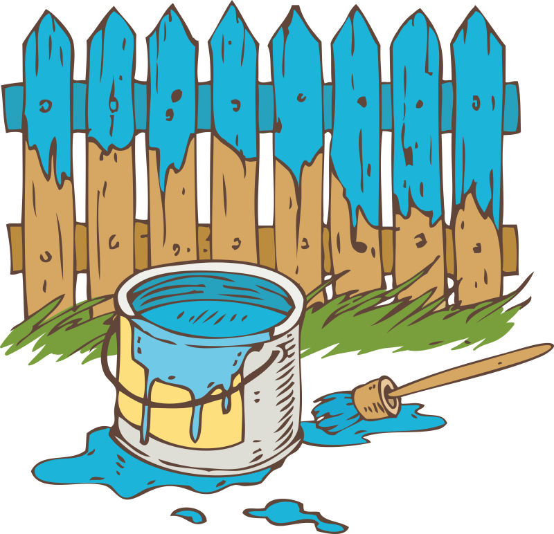 矢量涂了蓝油漆的木篱笆插图