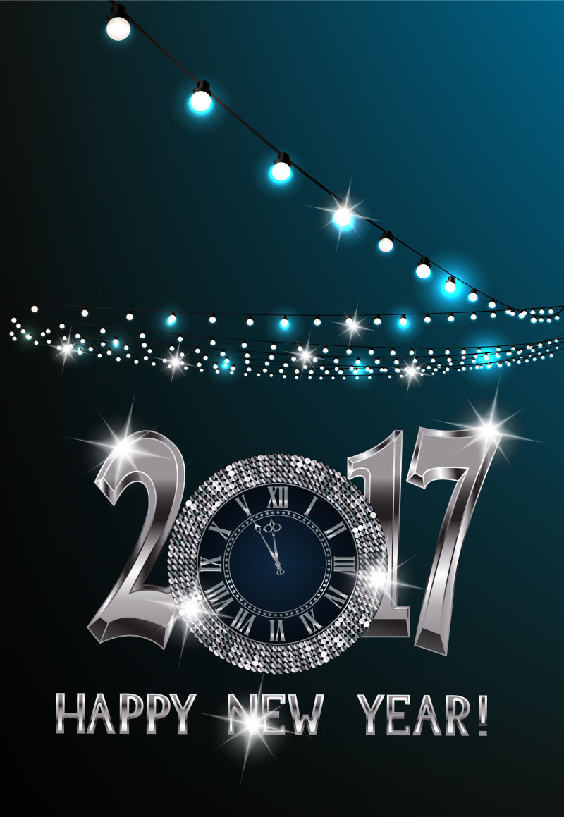 创意发光时钟元素的新年概念背景