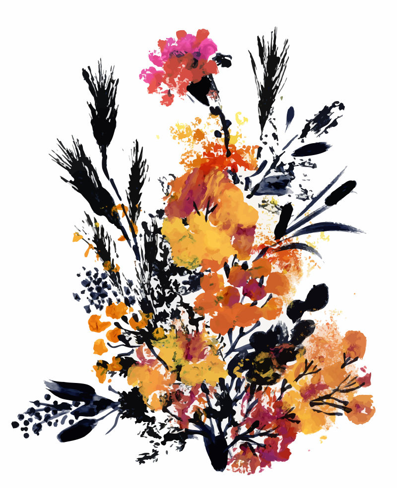 水彩花卉插图矢量设计