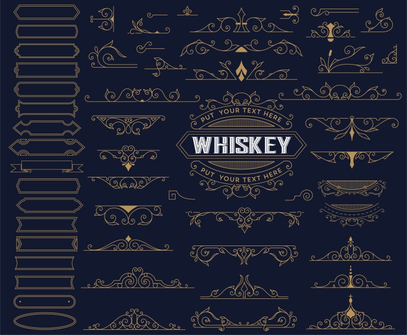 复古的威士忌标签花纹装饰矢量设计