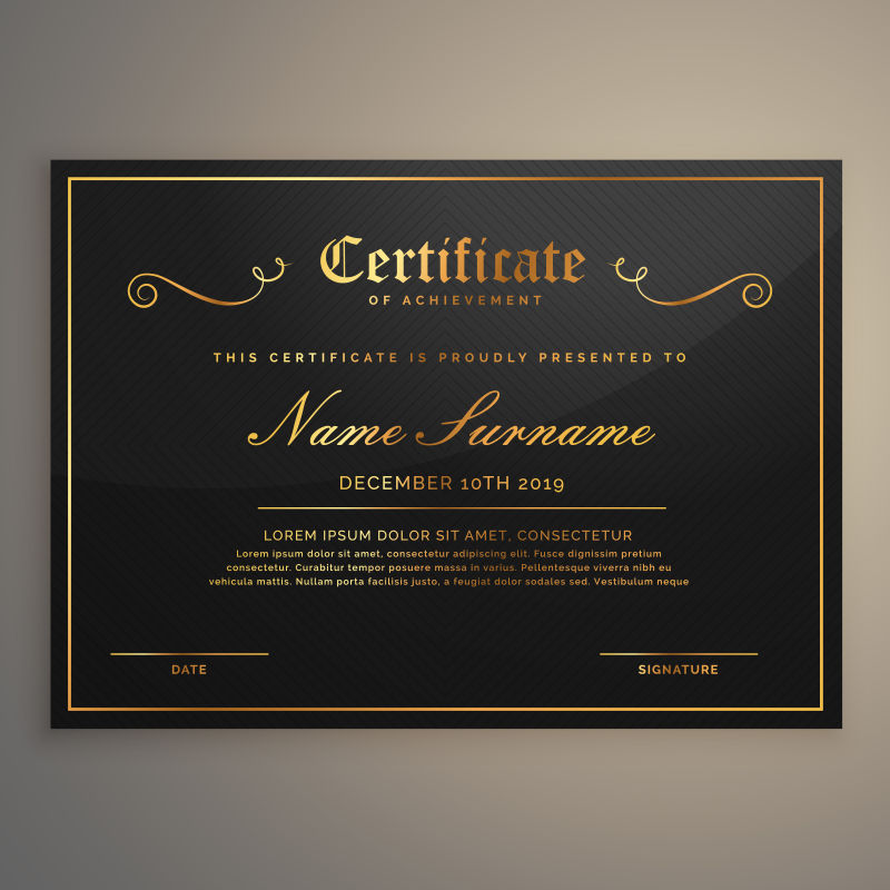 金色条纹边框的荣誉证书矢量设计