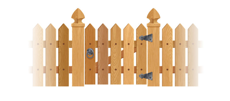 木制栅栏大门矢量插图