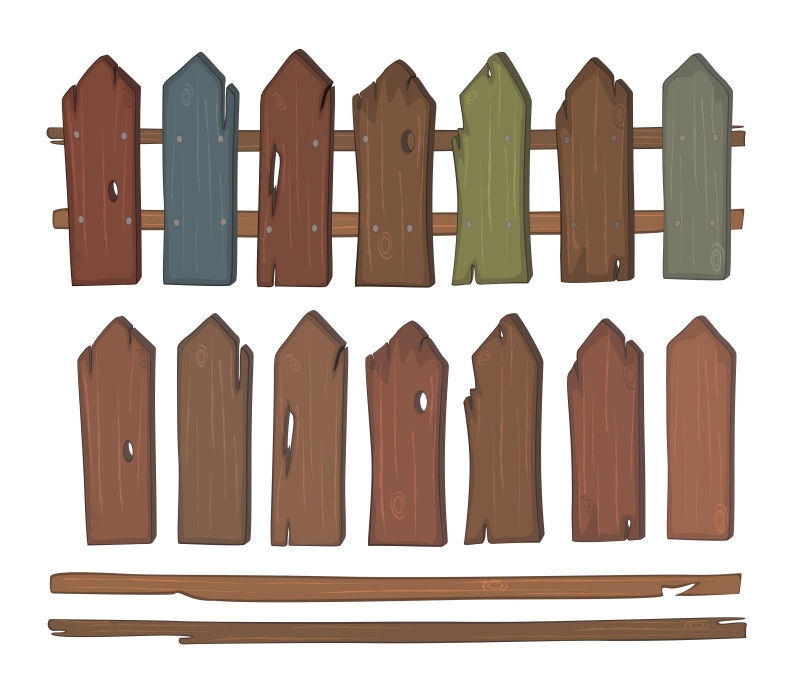 彩色的木栅栏矢量插图