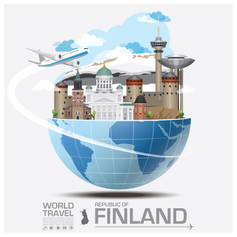 芬兰旅行概念的矢量插图