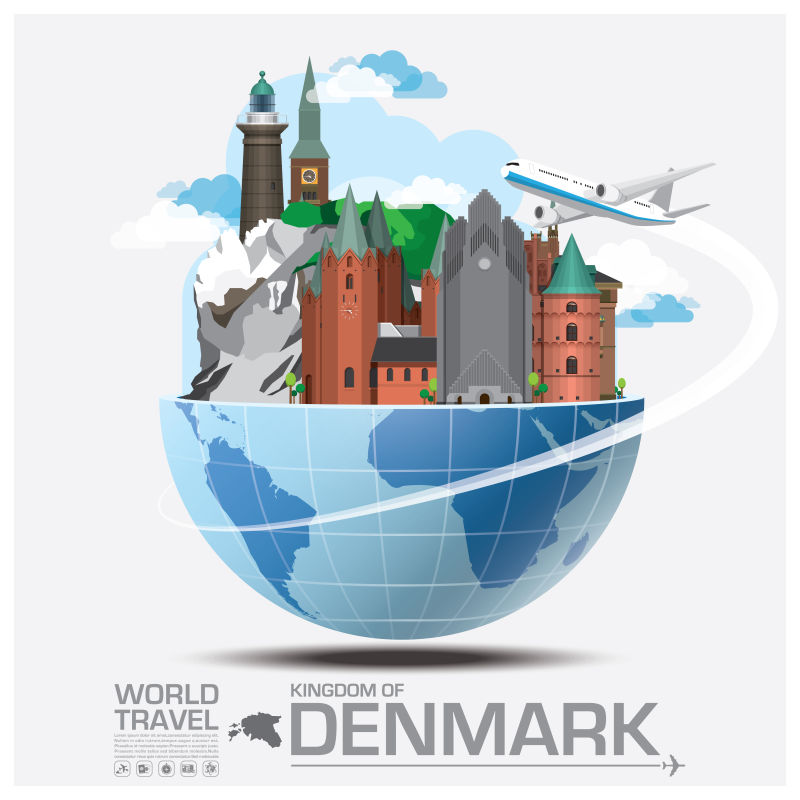 抽象矢量丹麦旅行概念的插图设计