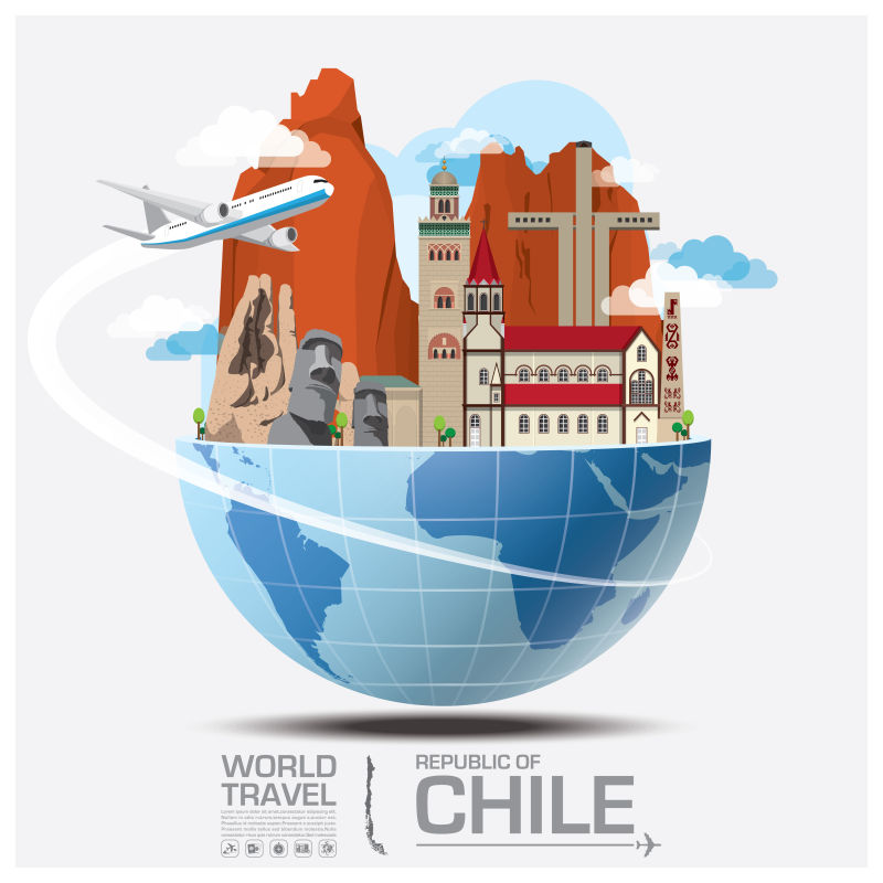 抽象矢量智利旅行概念的插图设计