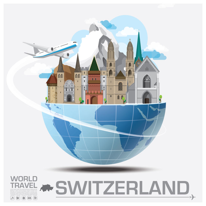 抽象矢量瑞士旅行概念插图设计