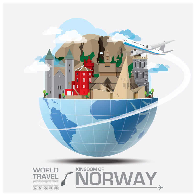 抽象矢量挪威旅行概念的插图设计