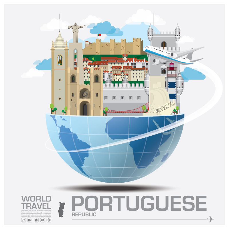 抽象葡萄牙旅行概念的矢量插图